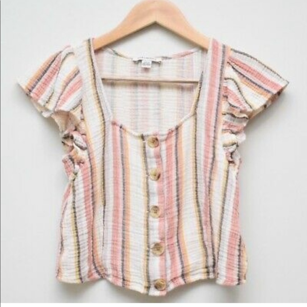 NWT American Eagle Pink Striped Button Crop Top